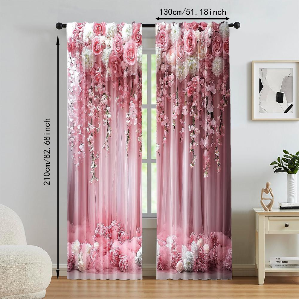 Versatile Polyester Transparent Curtains Home Decoration Pink Floral Use Bedrooms Living Rooms Set Of 2 Made Great Room Decor