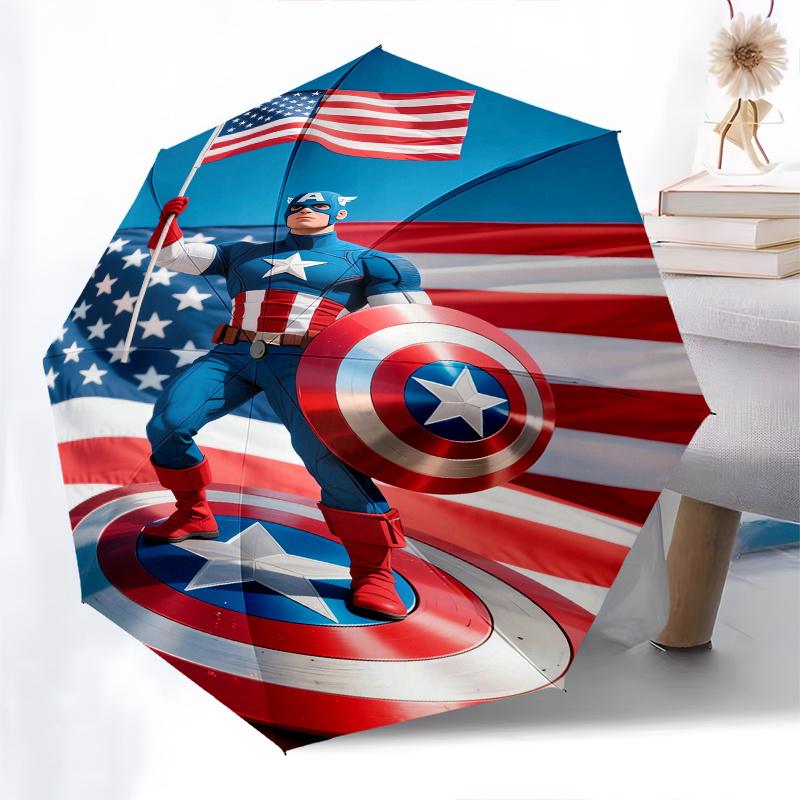 Captain America, Shield Automatic Opening and Closing Umbrella, Compact Travel Umbrella, Lightweight and Portable, Suitable for Beach Commut