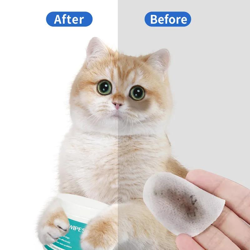 Toilet for Cats Finger Cots Wet Tissue Earwax Removal Cats Litter Ear Mites Pet Eye Care Remove Tear Stains Cleaning Wipes Pets