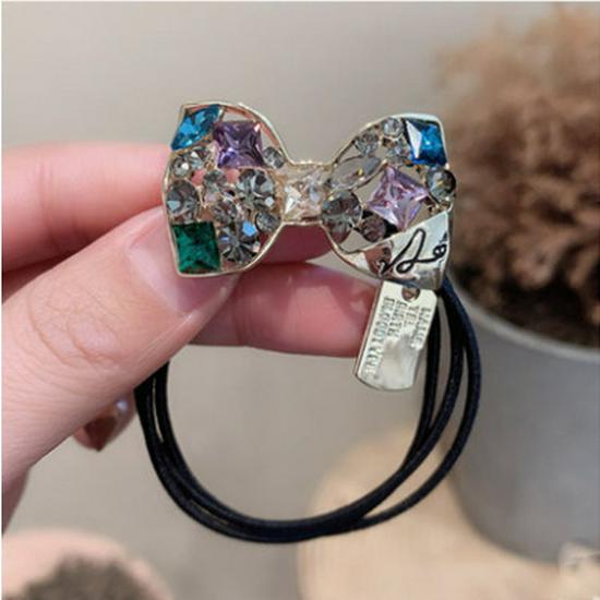 

Изысканная резинка для волос с бантиком из страз в корейском стиле - Модный и универсальный аксессуар для хвостика