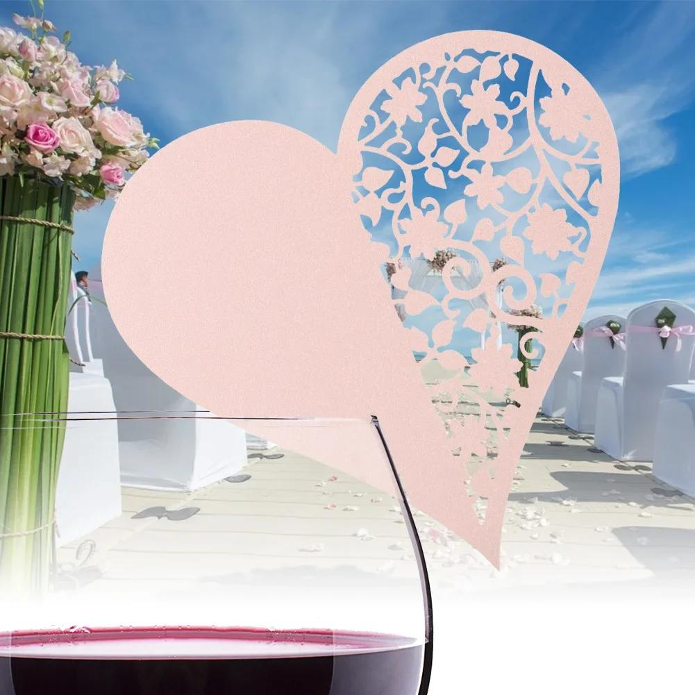 50pcs Heart Shape Positioning Seat Card Multi-Use Wedding Hollow Name Place Cards For Flower Wine Glass Table Decoration