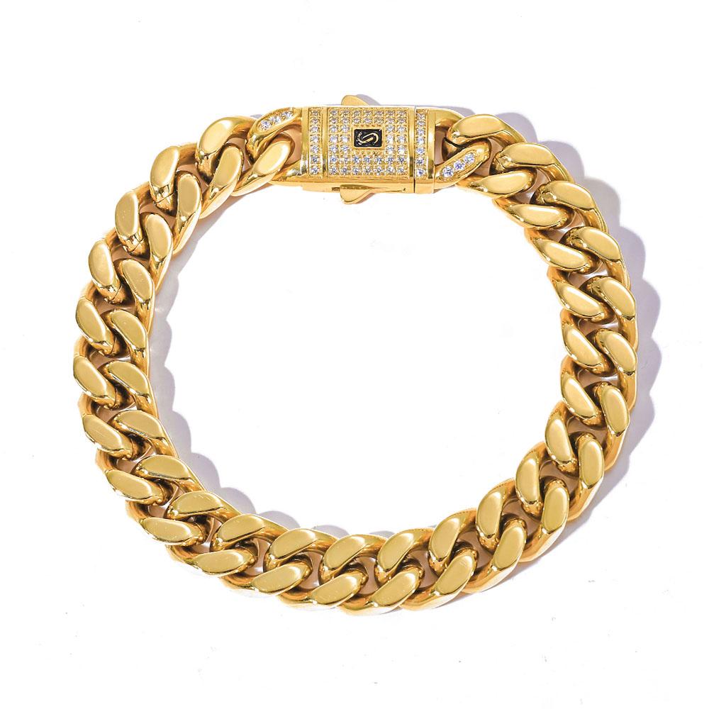 ESKEEM Hip Hop Monaco Bracelet PVD 14k Gold Plated Miami Cuban Link Chains 6/9/11/13MM Stainless Steel for Women and Men