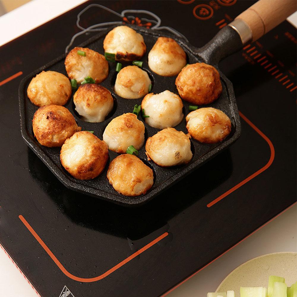 Sartén para Takoyaki de 14 Agujeros Sartén Antiadherente Duradera Moldes para Tortitas de Bolas para Freír de Alta Calidad Cocina de Inducción Hierro Fundido Cocina de Gas