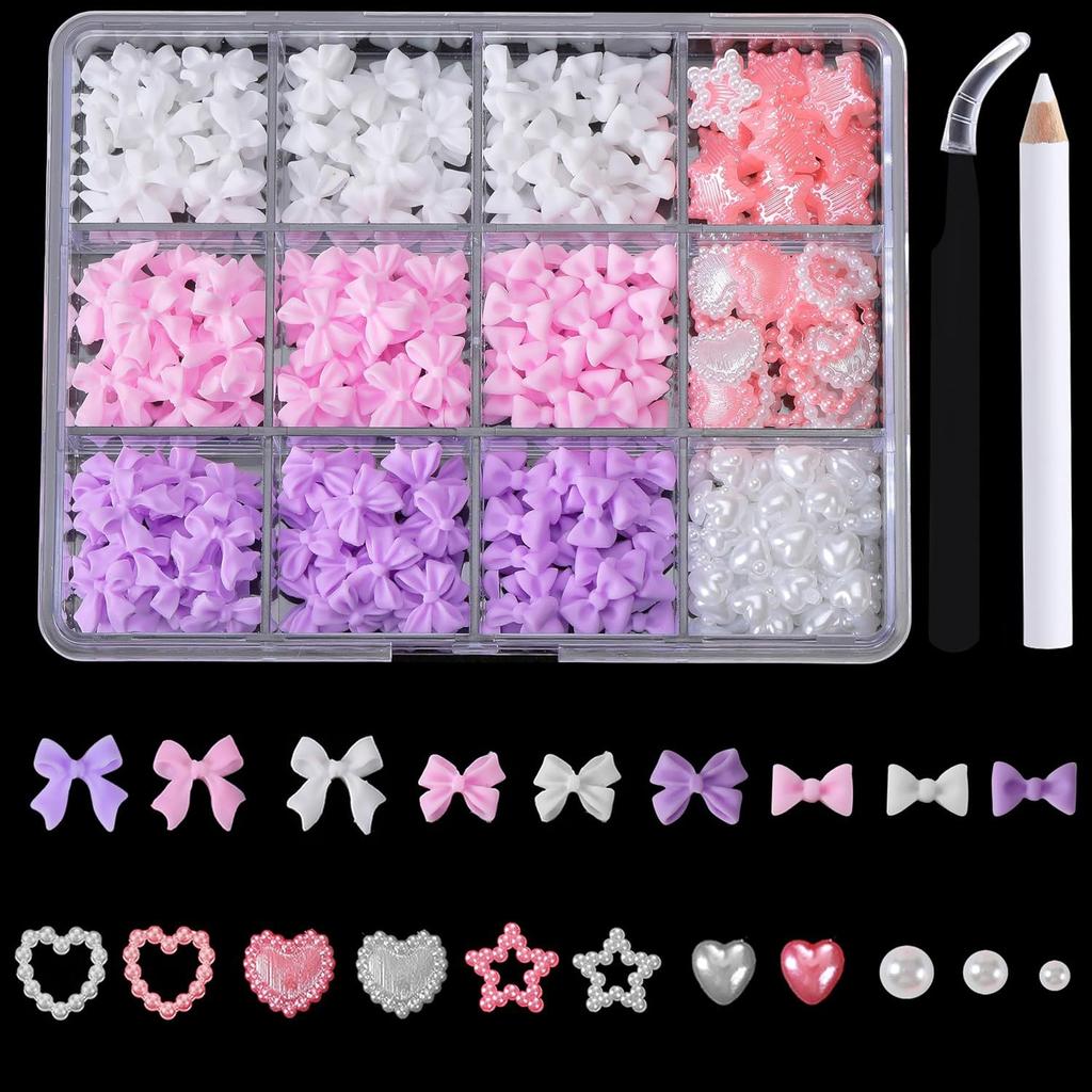 12-Grid Streamer Bow Tie Christmas White Red Resin Bow Nail Jewelry Mixed Set Diy