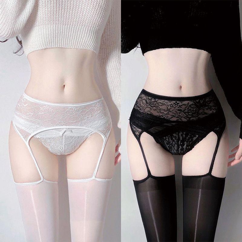 Débardeur en Dentelle de Soie Noire à l'Huile de Cheval Ultra-Doux avec Bas Sexy Hauts sur les Genoux