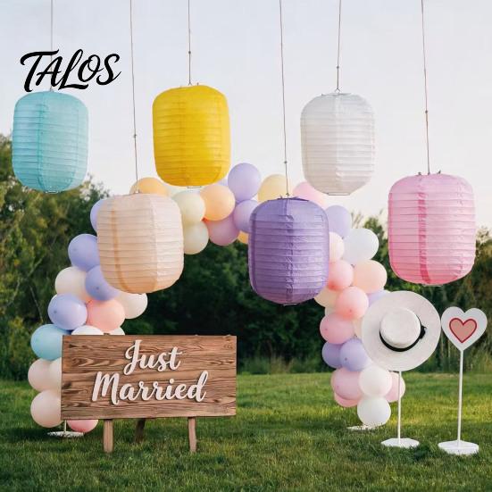 Easy Assemble Paper Lights 6Pcs Foldable Pastel Lanterns, Long Winter Melon Shaped Hanging Ceiling Decorations Decor for Wedding Birthday Party,