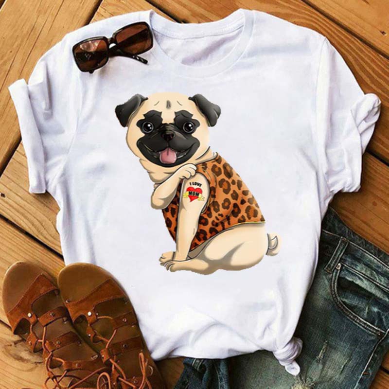 I Love Mom Print Damen T-Shirt Lustige Hundedruck Tops Harajuku Hunde-T-Shirt Sommer Kurzarm Graphic Tee Damen Kleidung