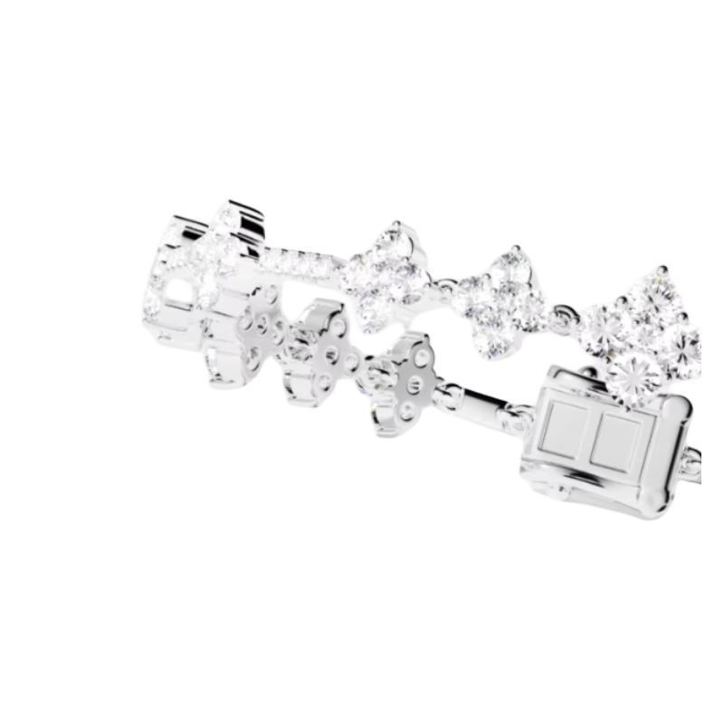 APM Monaco Press Lock Design Synthetic Cubic Zirconia Sterling Silver Bracelet Women's Silver White AB5148OX