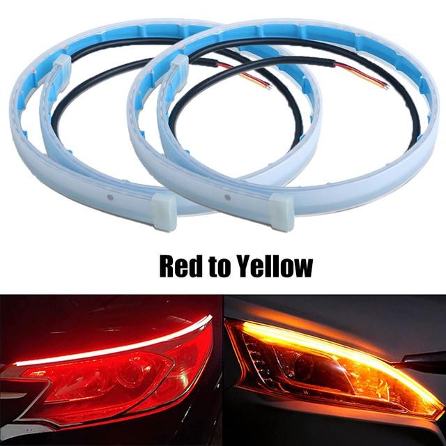 2Pcs 30cm DRL LED Strip Turn Signal Light Sequential Yellow Bright Flexible Daytime Running Light 12V Car Headlight Auto Accessories