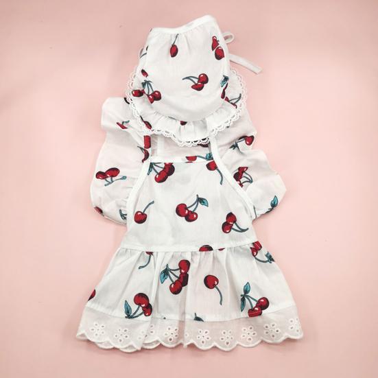 Cute Floral Pet Dress Set for Small Dogs Cats Includes Harness Hat