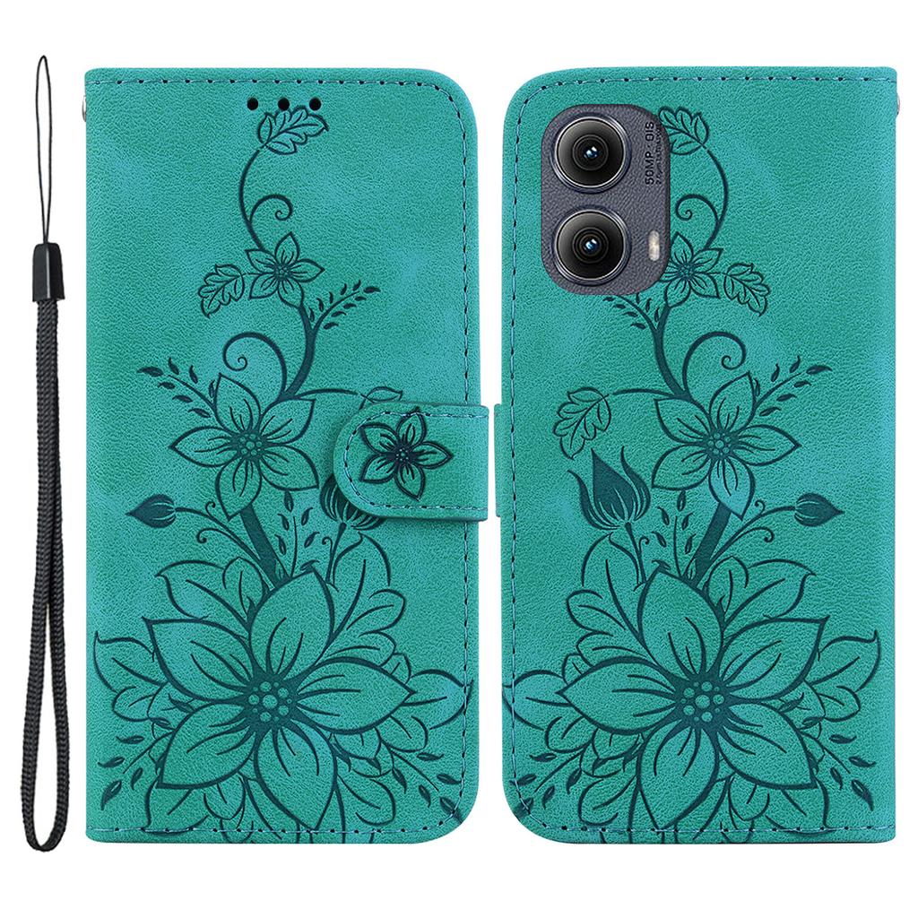 For Motorola Edge (2024) 5G Stand Case Lily Flower Imprint Leather Phone Cover