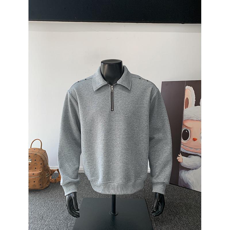 

Men s Heavyweight Half-Zip Lapel Hoodie - Autumn Korean Street Style Pullover with Rivet Details 2XL світло-сірий колір