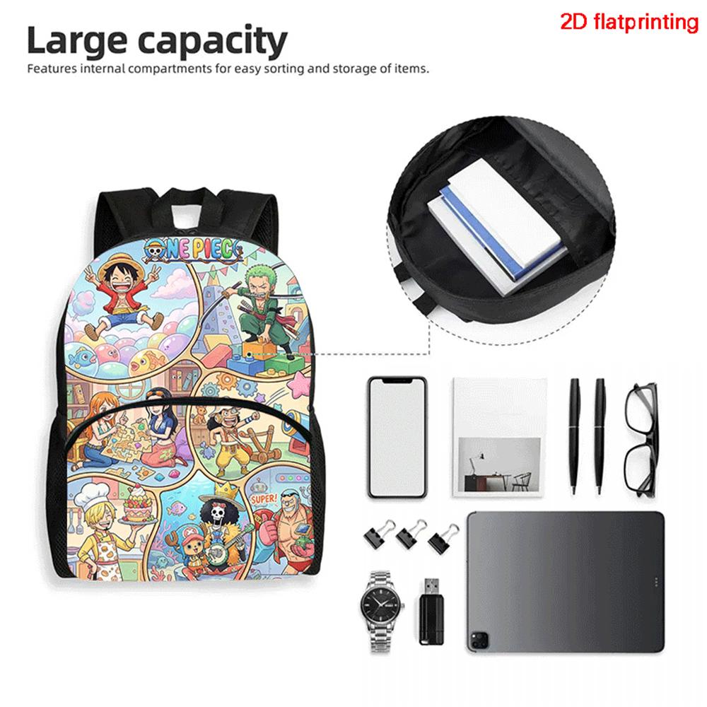 Cartoon ONE PIECE 2Pcs Set Mochila Lightweight Large Capacity Front Pocket School Backpack with Pencil Case for Boys Girls Trip