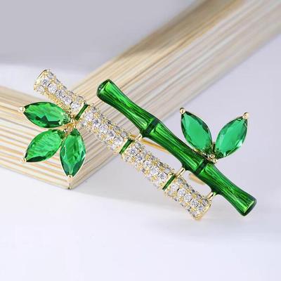Elegant Retro Green Plant Bamboo Shape Brooch Pin For Women Collar Accessories Jewelry Gifts