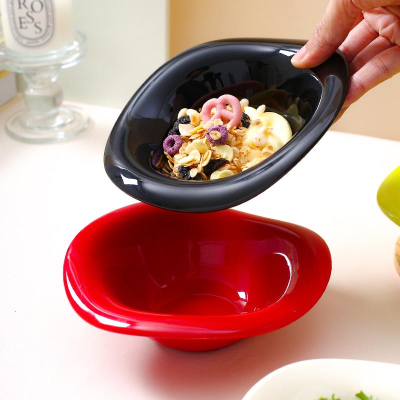 Ceramic Salad Bowls Creative Wavy Design Dessert Bowl Solid Color Cream Style Afternoon Tea Fruit Bowl  Household Cafe Tableware