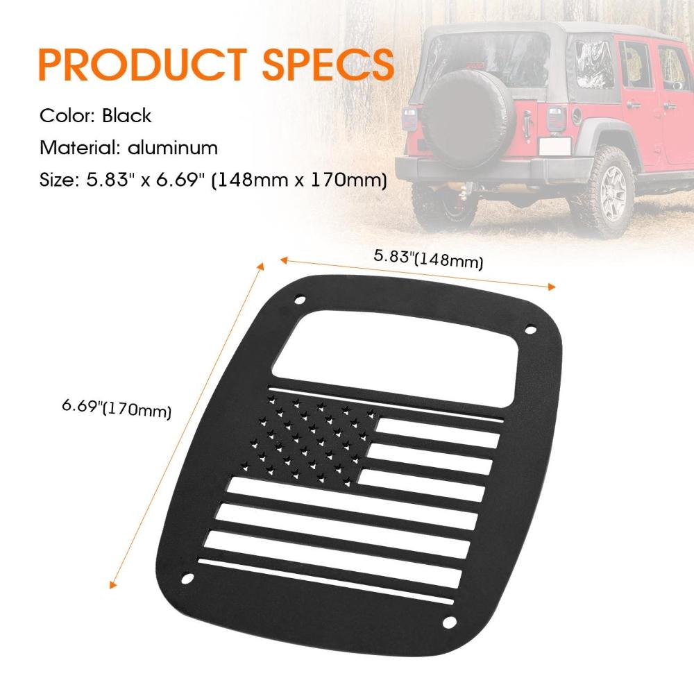 For Jeep Wrangler TJ YJ 1987-2006 Tail Lght Cover Frame Rear Lamp Hood Aluminum Protector Guard Shell U.S. Flag Shape Hollow Out