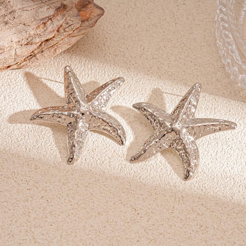 Vintage Gold Color Flower Starfish Geometric Stud Earrings for Women Exquisite Irregular Metal Leaf Earrings Aesthetic Zircon