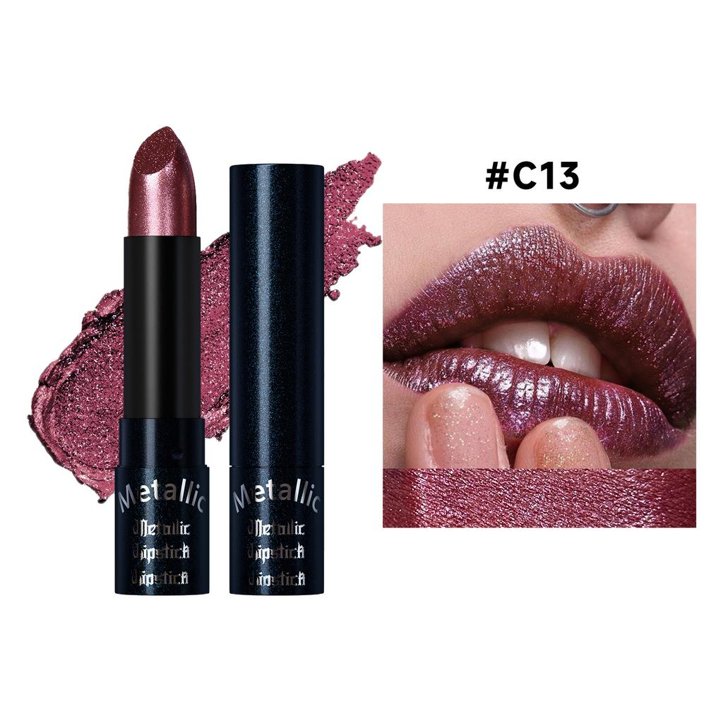 Waterproof Lipstick Long Lasting Shimmer Pigmented Lip Color - Glittery Shiny Finish for Party Holiday & Birthday Makeup