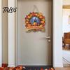 Easy Install Halloween Sign Wooden Hanging Decor Sign, Spooky Black Cat Pumpkin Witch Ghost Ornaments Window Decoration with Jute Rope, Festive