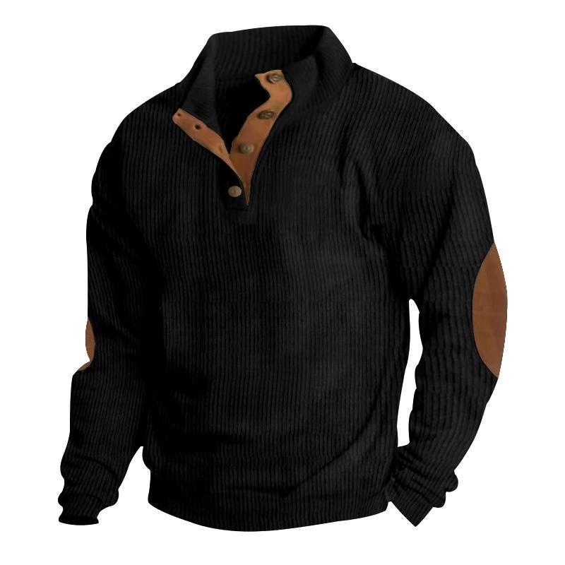 Men's Casual Corduroy Shirt Long Sleeve Color Block Fashion Striped Shirt Collarless Pullover Plus-size Men's Shirt