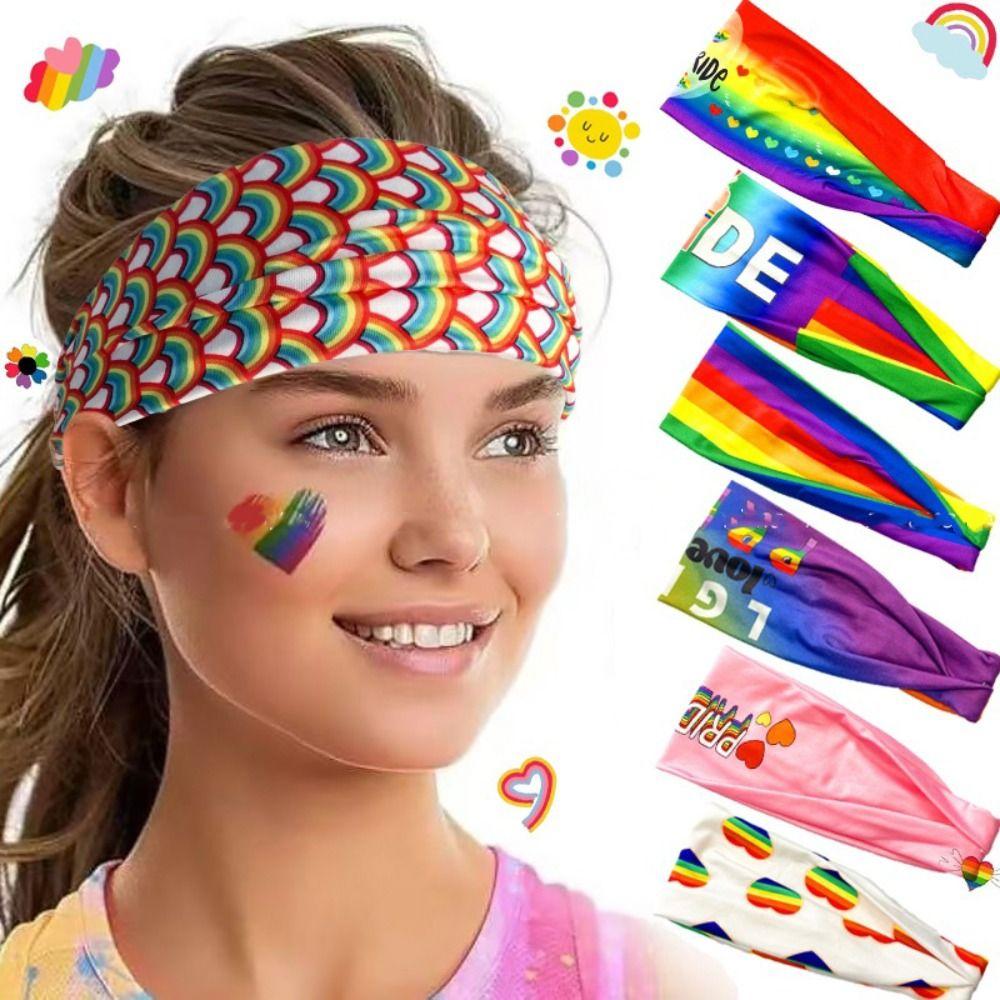 Parade Rainbow Headband Soft Sports Hairband Fashion Rainbow Elastic Headband  Women
