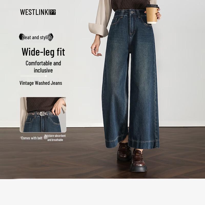 

Westlink Women s Retro Washed High-Waist Straight-Leg Denim Jeans L (28)