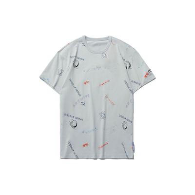 Li Ning Loose Fit Round Neck Casual Sports Letter Print Short Sleeve T-Shirt Men Tops Micro-Crystal-Gray AHSR165-2