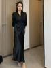 Women's Black Satin Fishtail Skirt - High Waist, Draped, with Slit - Spring/Summer 2026 Fashion