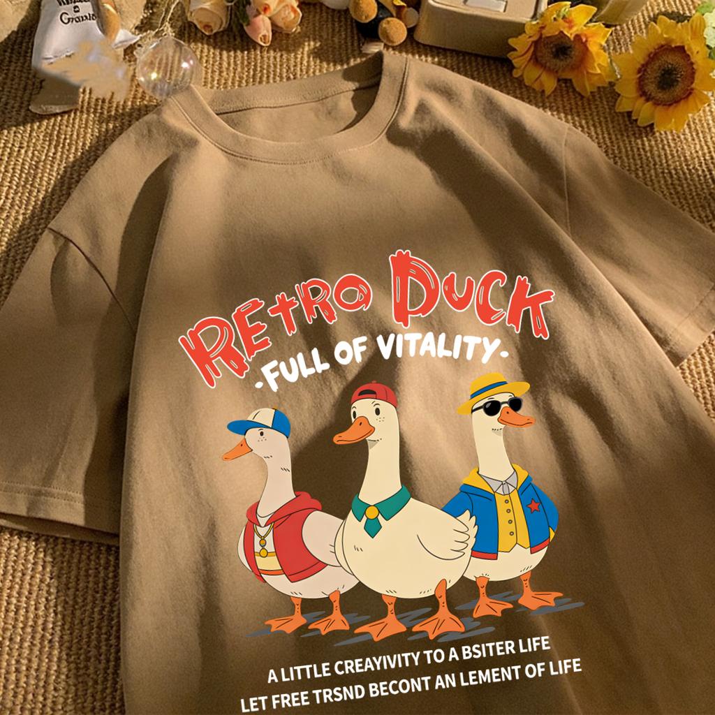 Retro Duck Full Of Vitality Unisexs T-Shirt Casual Fashion O-Neck Tee Summer Loose Basics Top Cotton Unisex Soft Vintage Clothing