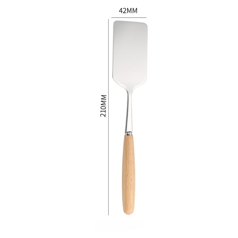 Stainless Steel Square Head Steak Cooking Shovel Wood Handle Pizza Shovel Pancake Beef Pan Shovel BBQ Utensils for Kitchen