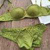 French Lace Embroidery Underwear Sexy Satin Thin Cup Push Up Bra Set Women Romantic Bralette Summer Green Breathable Lingerie