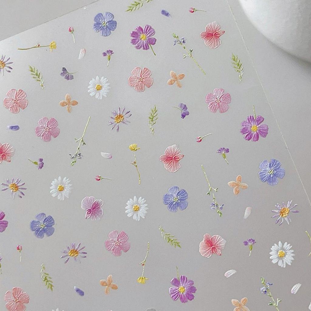 Embossed Realistic Dried Flower Nail Art Stickers - Japanese Style Graffiti Wildflowers