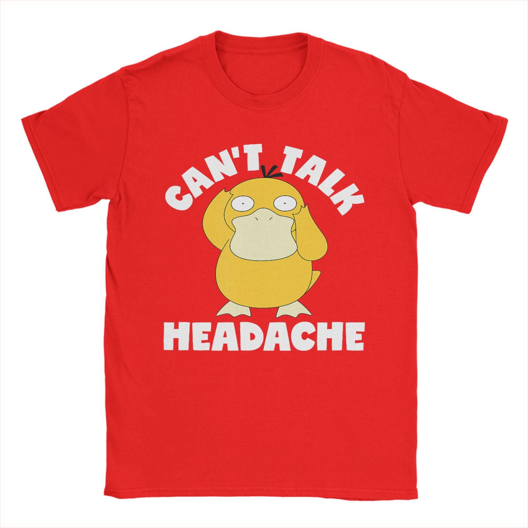 

PPokemon Psyduck Cant Talk Headache T Shirts for Men Pure Cotton TShirt Crew Neck Tee Shirt Short Sleeve Clothing Printing M