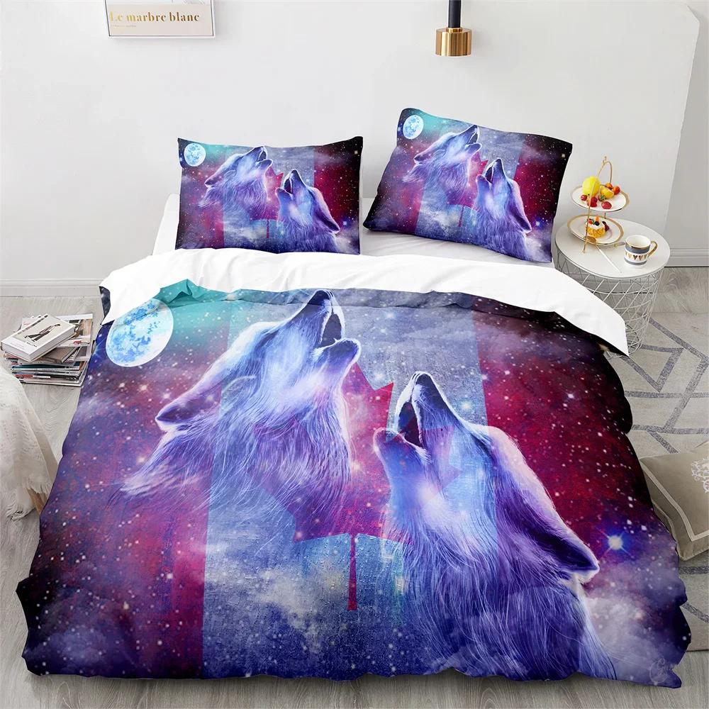 Wolf Duvet Cover King Queen Size Black White Wild Animal Bedding Set for Kids Teens Adults Wildlife Soft Polyester Quilt Cover