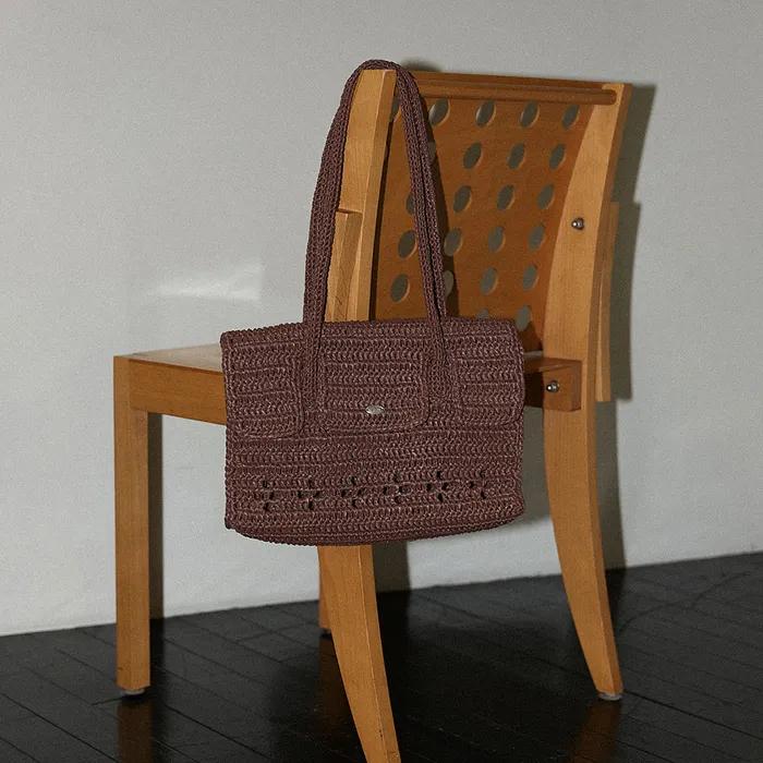 Lily Handmade Crochet Raffia Er Shoulder Bag (+gift tassel keyring) _ Brown