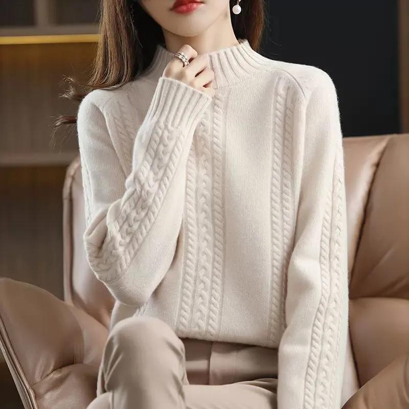 Velvet Non Velvet Autumn Winter Half High Collar Sweater Women's Outerwear Winter Interior Top Bottom Knitted Sweater