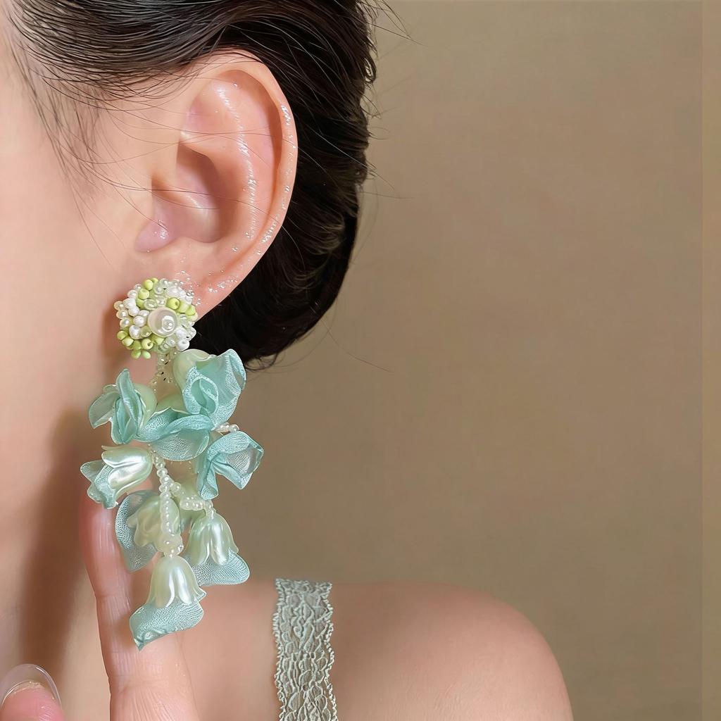 Seaside Vacation Chiffon Flower Tassel Stud Earrings Niche Unique‑Design Beautiful 2026 New Jewelry For Women