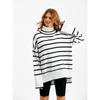 Women's Autumn and Winter Knitwear Pullover Contrasting Striped Turtleneck Sweater Is Loose and Casual