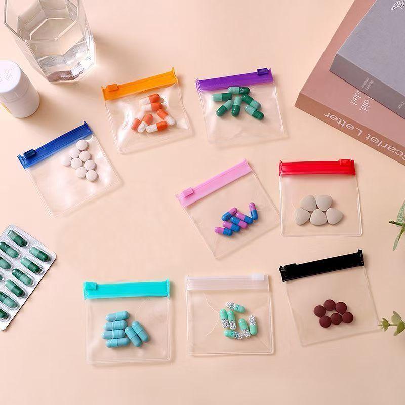 Mini Colorful Pill Dispenser Bag Reusable Medicine Zip Bags Self-Sealing Jewelry Storage Pouch Portable Travel Waterproof Bags