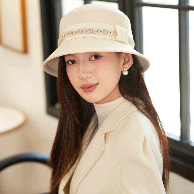 French Hat Women'S Autumn And Winter High-End Sense Elegant Bucket Hat Hepburn Style Show Face Small Wool Top Hat