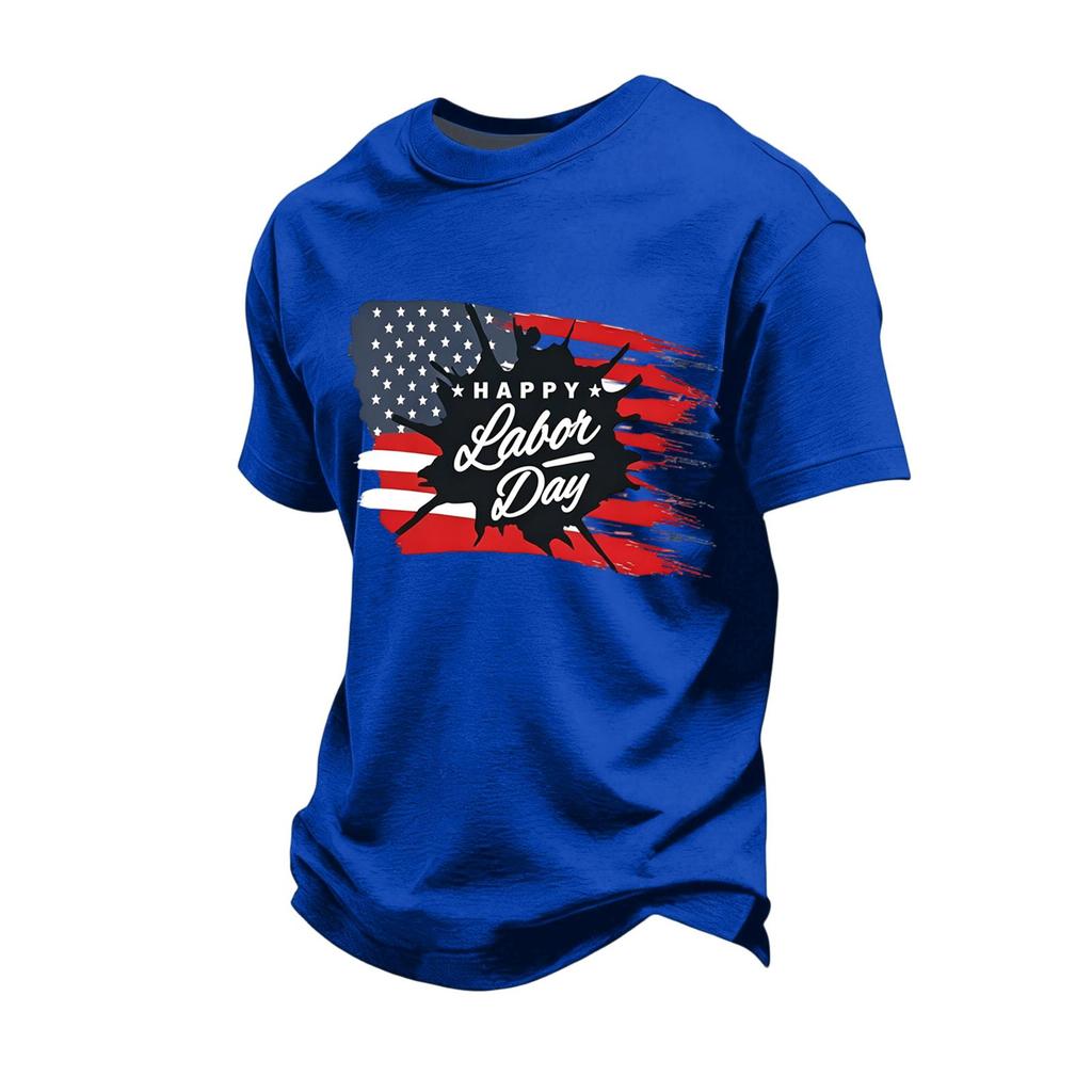 Men's Loose Fit Casual Short Sleeve T-Shirt Labor Day Print Crew Neck Soft Fabric Comfortable Top for Everyday Wear