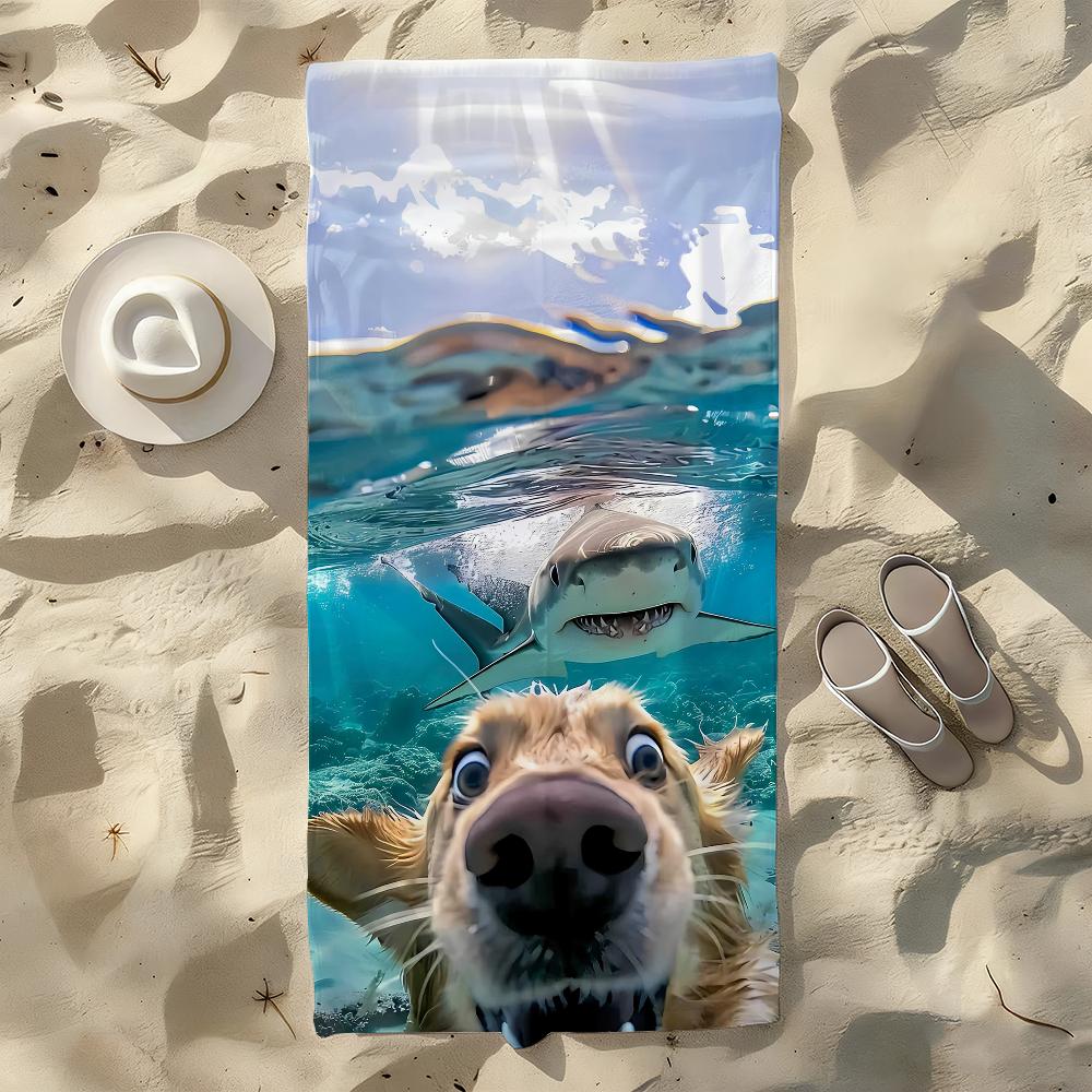 

Shark and Dog Towel For Swim Yoga Gym Quick Drying Soft and skin-friendly Beach Towels All-Season W30*H60(CM)