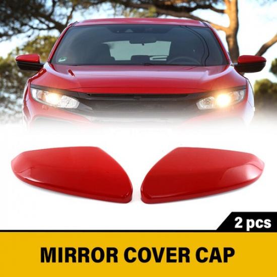 2X Pair Side Mirror Cover Caps Door Rearview Cover For Honda Civic 2016- Red