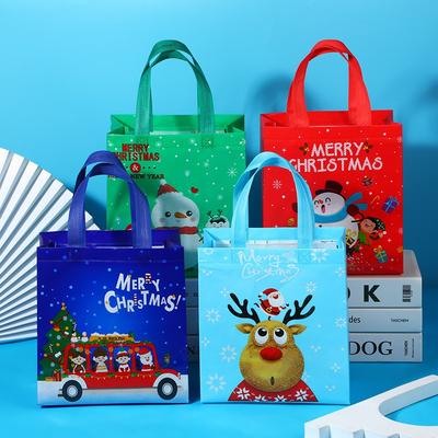 1/4/5PCS Christmas Handbag Thickened Non-woven Fabric Printed Cute Cartoon Santa Claus Snowman Sturdy Waterproof Packaging Bag