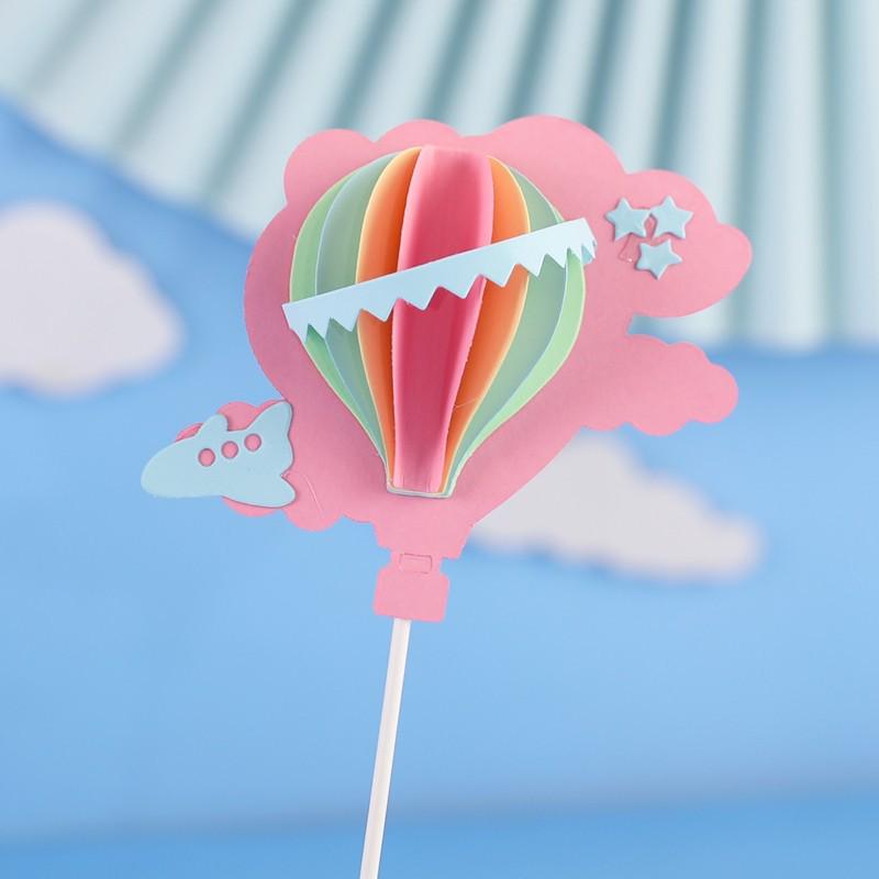 Pink Themed Cake Decor: Heart & Cloud Balloons with Insert Cards for Birthday Parties