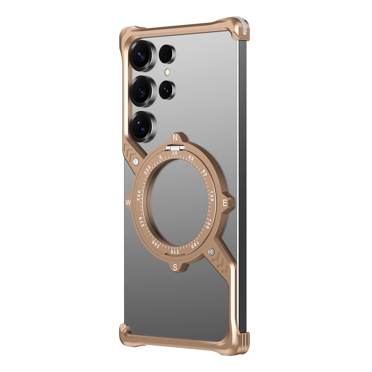 

S Shell Rotating Stand & Magnetic Metal Phone Case for Samsung S24U/S25U/S26Ultra, Cross-Border Compatible S23 Ultra пустынный/золотой