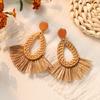 Vintage Grass Rattan Raffia Fringed Earrings Exaggerated Personality Bohemian Vacation Style Earrings Beach Earrings Women