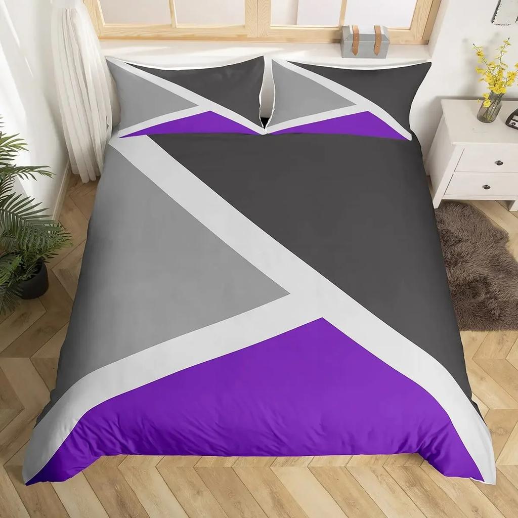 Geometric Triangle Duvet Cover Queen Patchwork Geometry Bedding Set Simple Modern Abstract Quilt Cover Rustic Home Room Decor