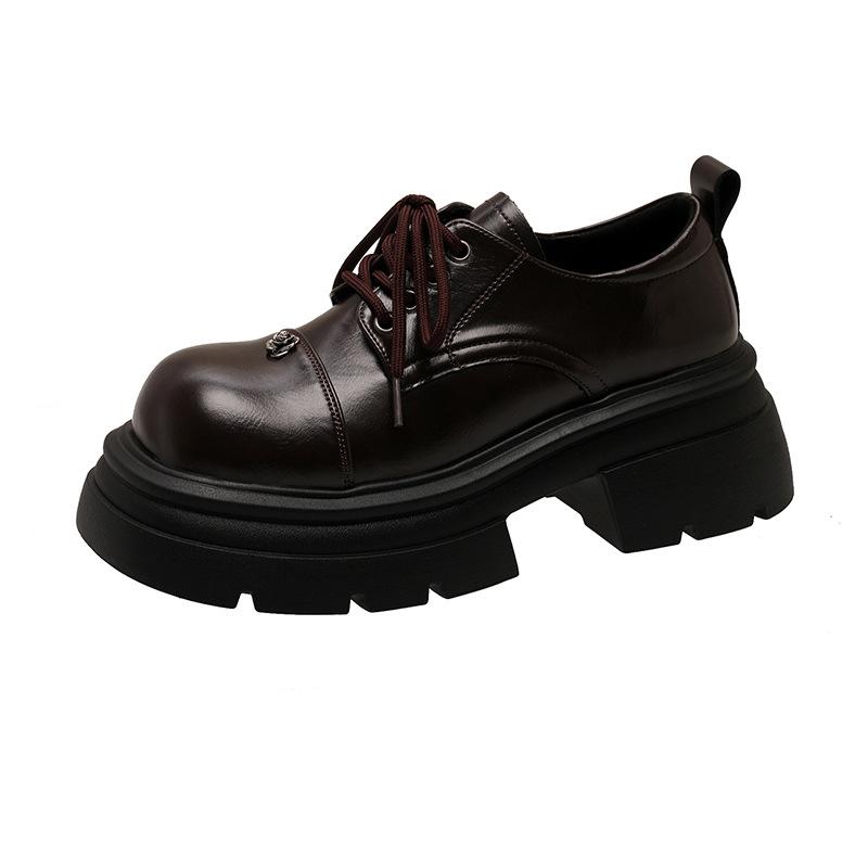 

Весна 2025 новые ретро универсальные маленькие кожаные туфли женские на толстой подошве и толстом каблуке маленькие лоферы 40 коричневый