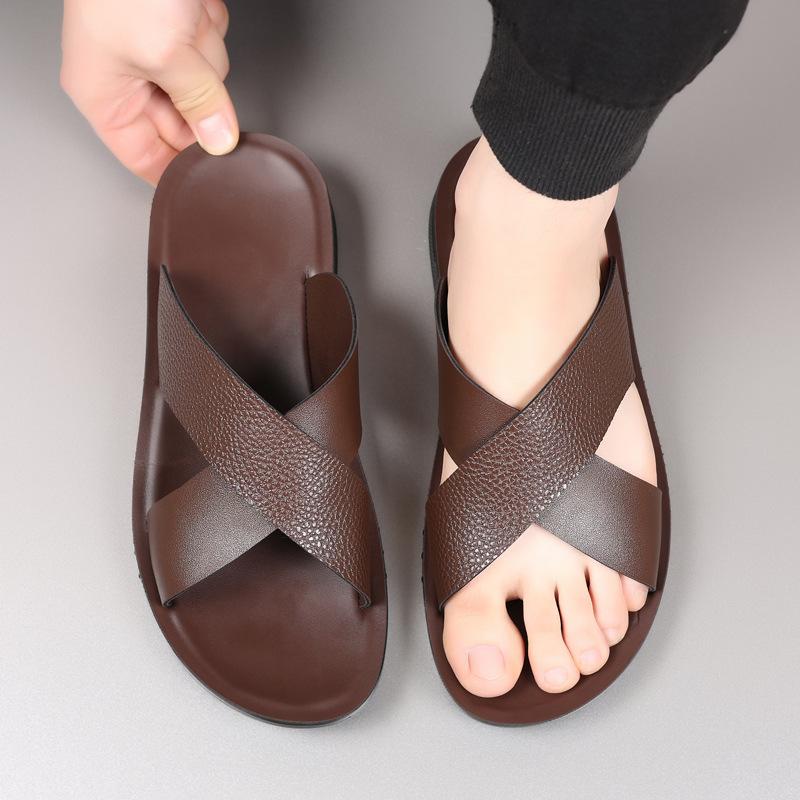 Men's slippers non-slip soft-soled breathable one-word beach shoes trendy versatile outer sandals men